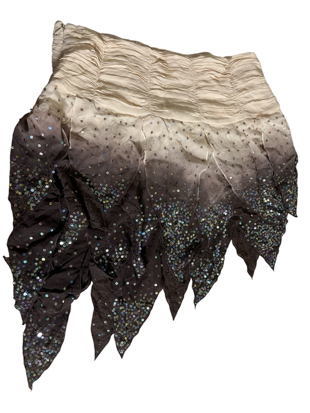 NWT Y2K Bebe Ombré Sequin Pointed-Hem Skirt - Cream to Brown M - Picture 2 of 5